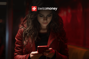 A woman using mobile payments