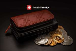 Crypto coins and a wallet